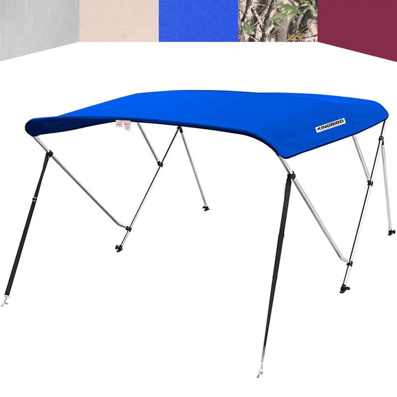 Kingbird KING BIRD 3-4 Bow Bimini Boat Top Cover Sun Shade Boat Canopy Waterproof 1 Inch Stainless Aluminum Frame 46" Height with Rear Support Poles and Storage Boot 6 Colors -11 Sizes - Image 1